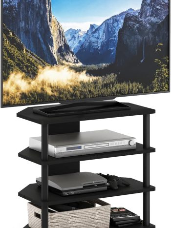 Furinno Turn-N-Tube Easy Assembly 4-Tier Petite Entertainment Center / TV Stand / TV Unit / TV Desk, Blackwood